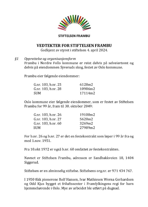 Bilde av første side av stiftelsens vedtekter